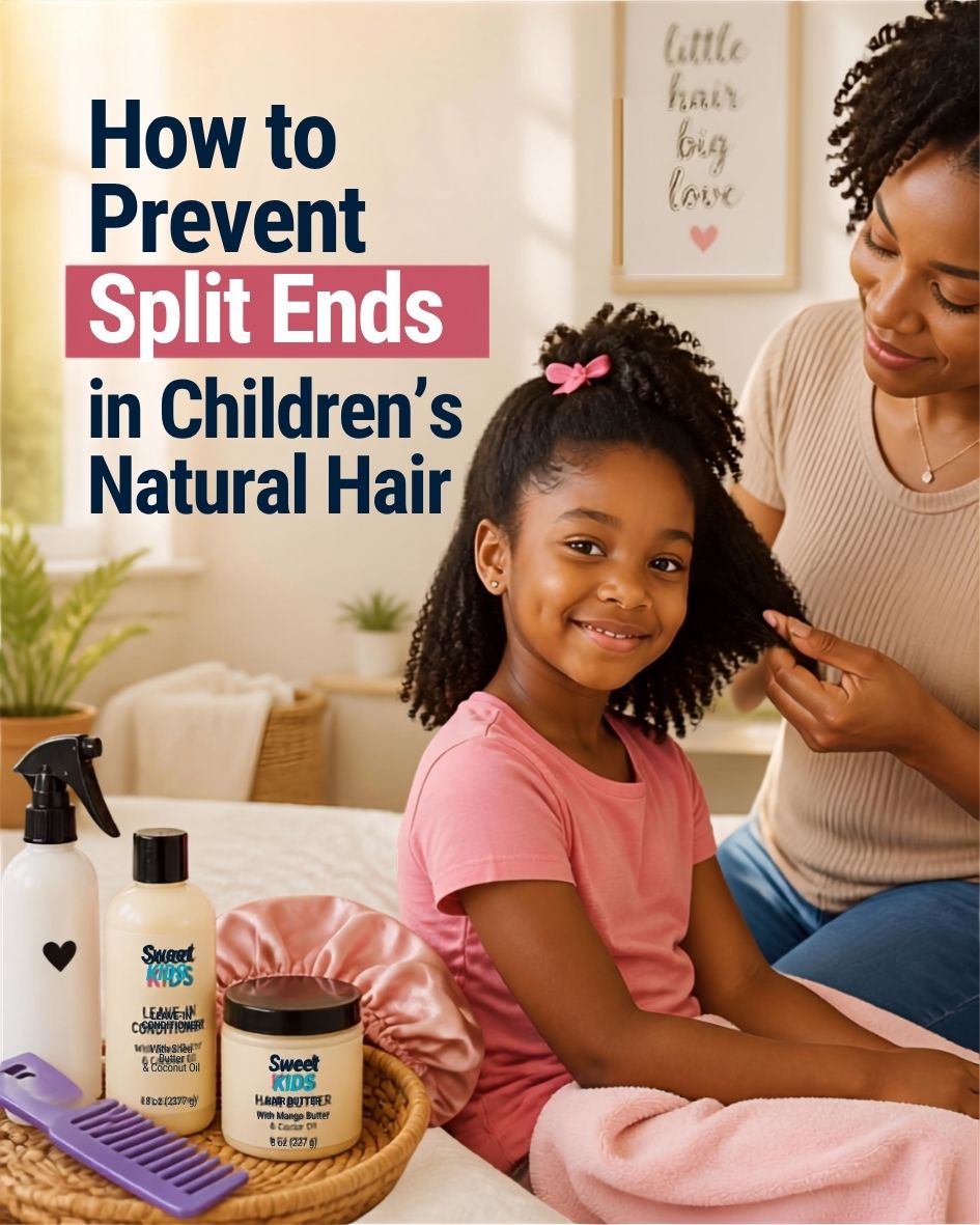 Parent-gently-caring-for-the-ends-of-a-young-girl's-natural-hair-to-help-prevent-split-ends.